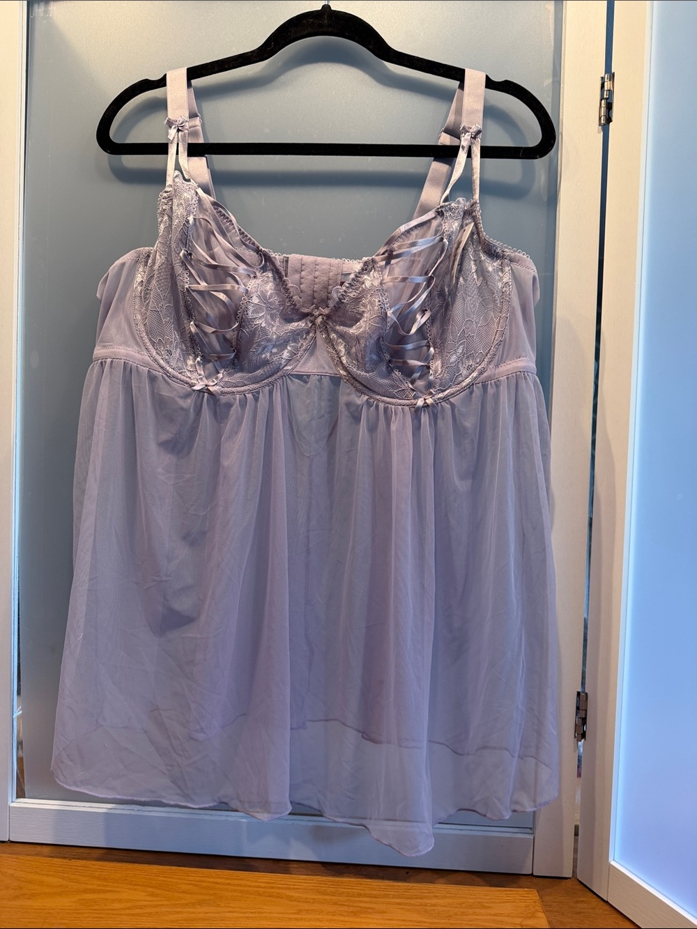 Adore Me Ismelka Babydoll 40DDD Lavender Purple Lace Mesh Lingerie NWT
